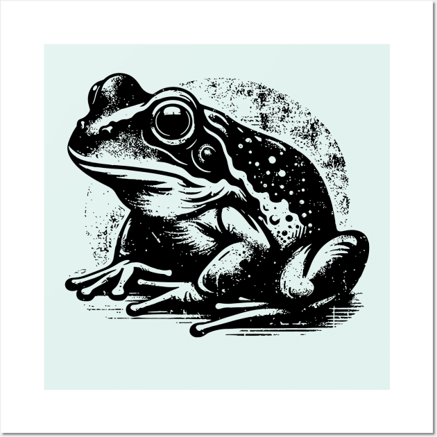 Grunge Retro Frog - Stamp Style - Frog Lover Wall Art by TeeTopiaNovelty